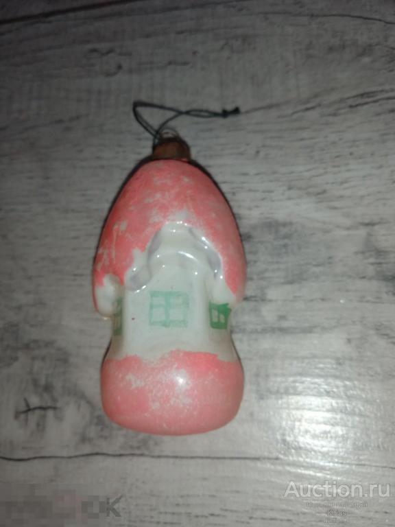 Ёлочная игрушка Дом Домик Стекло СССР Рельефный