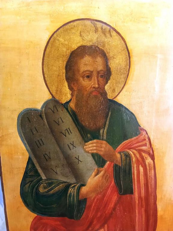 Икона старинная пророк Моисей Боговидец со Скрижалями Завета! 19 век! Редкость!