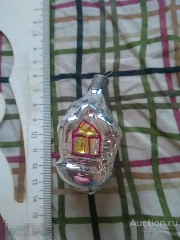 Ёлочная игрушка Избушка Домик Фонарик Стекло СССР