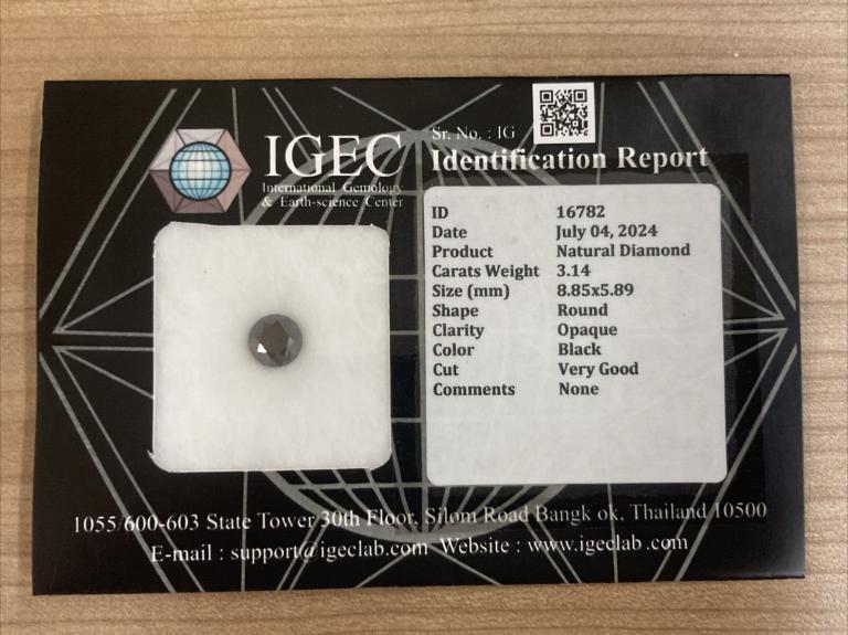 Чёрный бриллиант 3.14 карат. Сертификат!