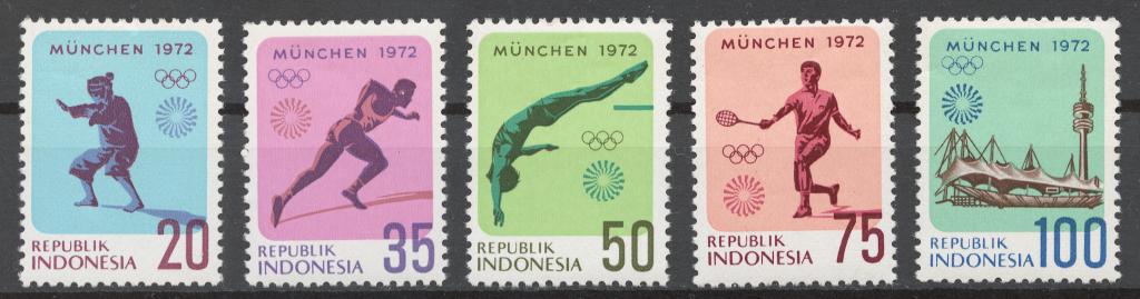 Индонезия 1972 Mi# 711-15** СПОРТ, ОИ МЮНХЕН 72 (см. скан)