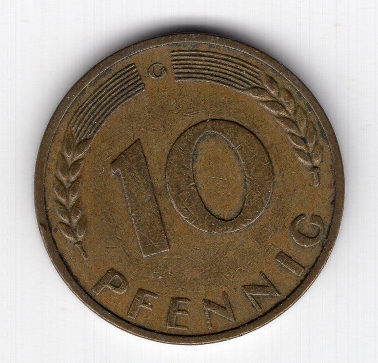 10 пфеннигов - Германия (ФРГ) - 1969 G - KM#108