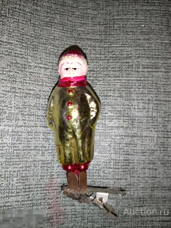 Ёлочная игрушка Мальчик в костюме клоуна СССР Стекло Прищепка