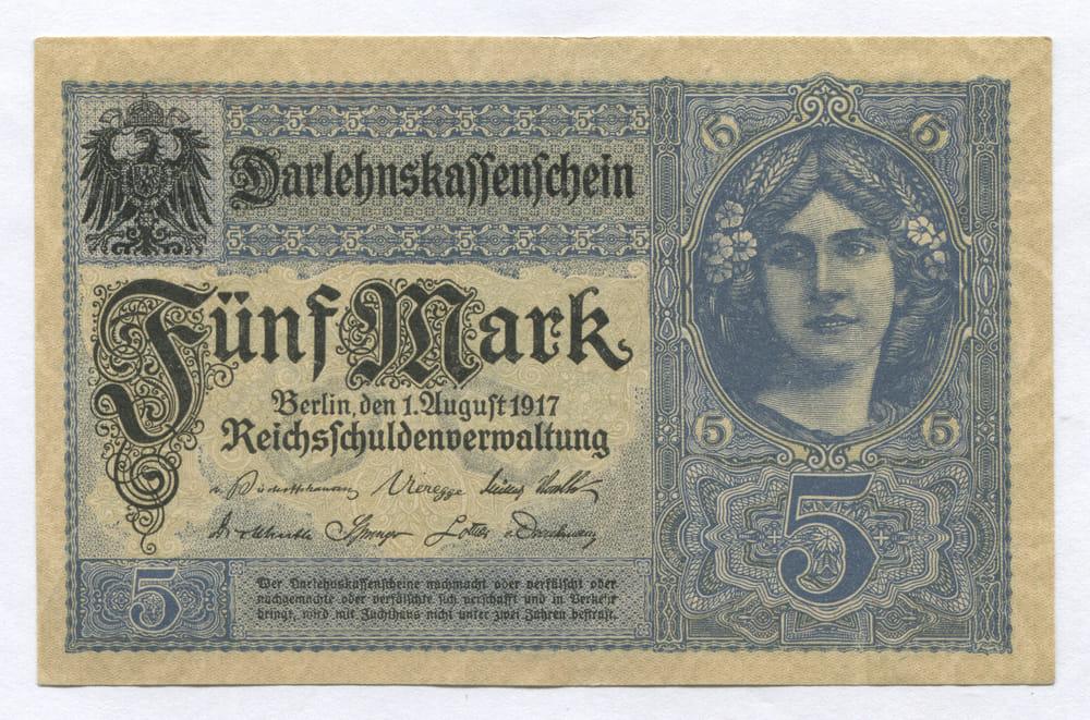 ГЕРМАНИЯ 5 МАРОК 1917 AUNC