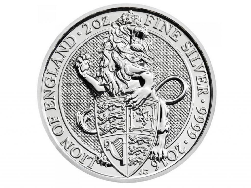 Лев Англии Звери Королевы 2016 год 5 фунтов 2 oz серебро 9999