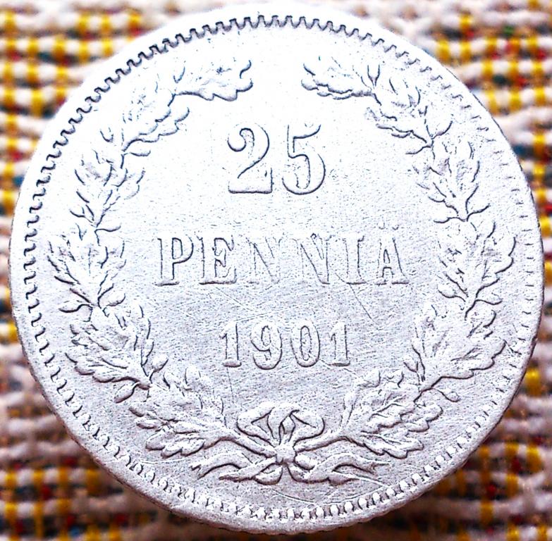 25  ПЕННИ  1901 г.  РУССКАЯ  ФИНЛЯНДИЯ .  РЕЖЕ .  ХОРОШАЯ .  ОРИГИНАЛ .  № 44