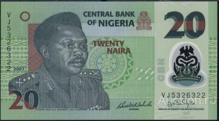 Нигерия P-34b 20 Naira 2007 UNC (Пластик)