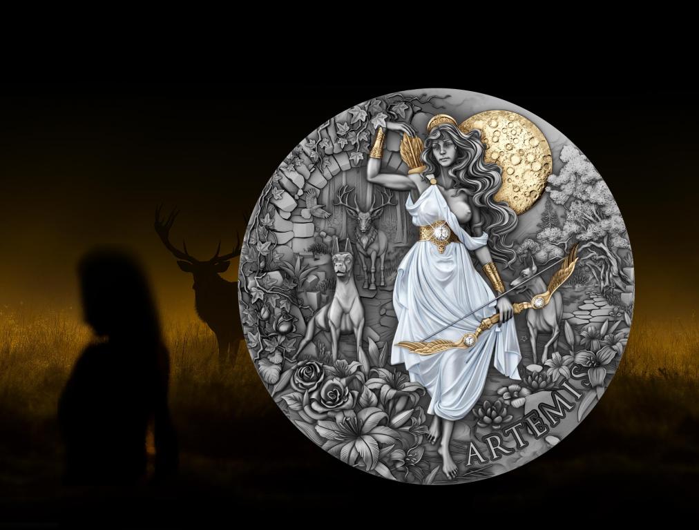 * Камерун 2000 франков 2024 Артемида * Бриллиант * Позолота * Серебро 2 унции * Уже раритет !