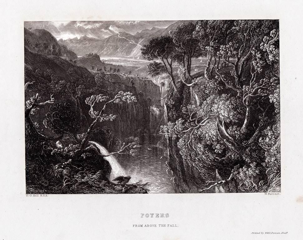 гравюра Шотландия Водопады Foyers.дымящиеся водопады Пейзаж 1858 г...ориг..сост..