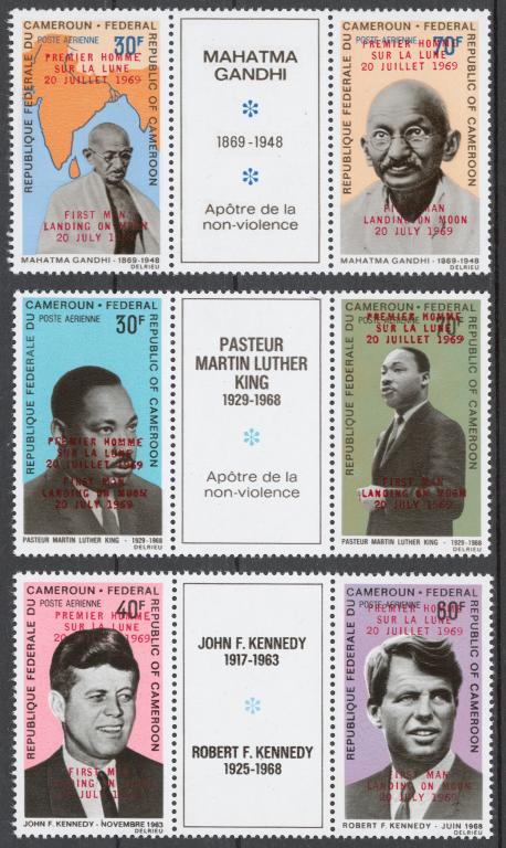 Камерун 1969 Mi# 592-97** ГАНДИ, КИНГ, КЕННЕДИ, НАДП. ПЕРВЫЙ ЧЕЛОВЕК НА ЛУНЕ
