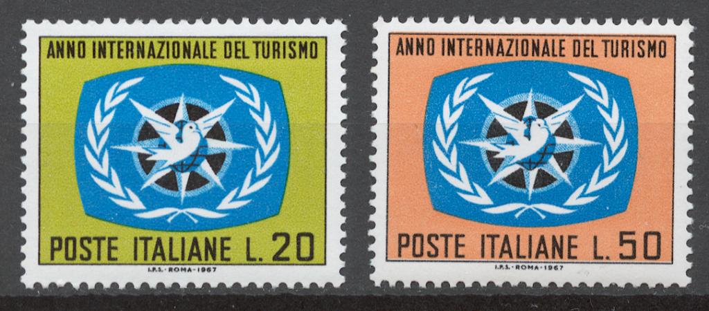 Италия 1967 Mi# 1243-44** МЕЖДУНАРОДНЫЙ ГОД ТУРИЗМА