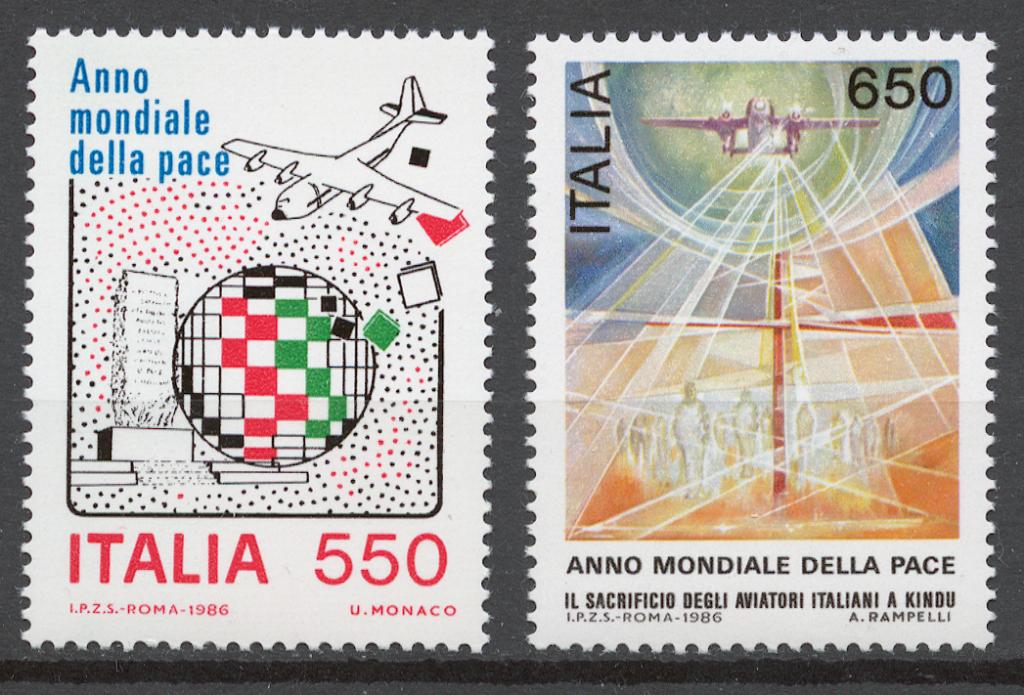 Италия 1986 Mi# 1998-99** МЕЖДУНАРОДНЫЙ ГОД МИРА