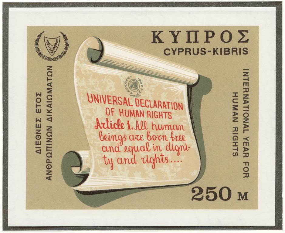 Кипр 1968 Mi# Бл.6** ВСЕМИРНЫЙ ГОД ЗАЩИТЫ ПРАВ ЧЕЛОВЕКА