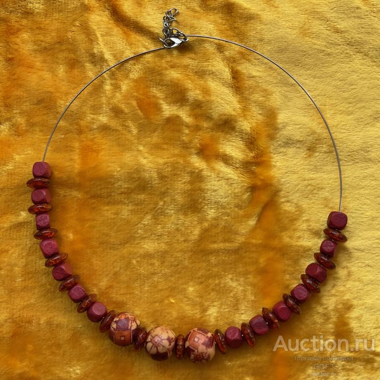 💟 Цепочка колье ожерелье бусы пластик дерево металл.