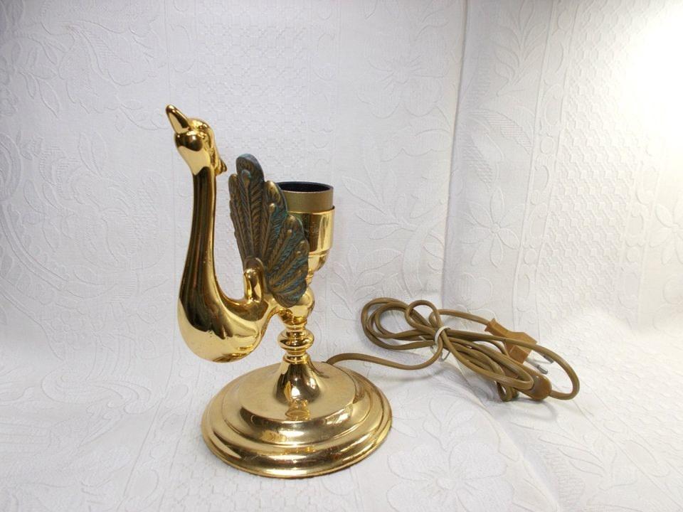Винтаж. Красивейшая настольная лампа. Латунь. Лебедь, Жар-птица.