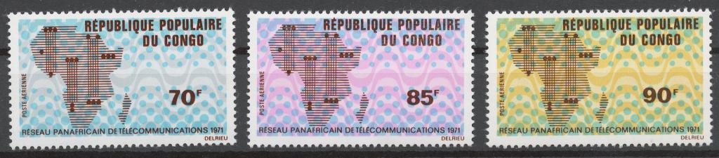 Конго Браззавиль 1971 Mi# 287-89** ПАНАФРИКАНСКАЯ ТЕЛЕКОММУНИКАЦИОННАЯ СЕТЬ