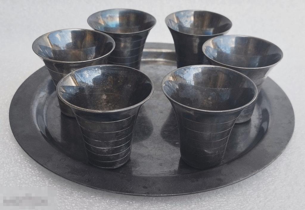 Набор стопок с подносом посеребрение