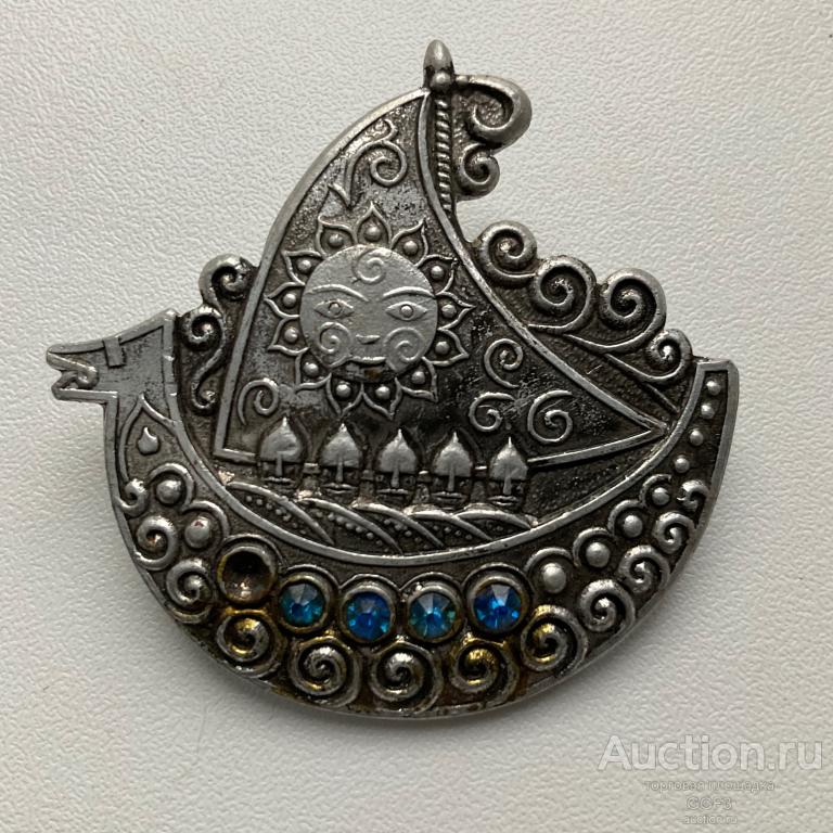 💟 Знак Брошь Брошка Брошь Русская Ладья Богатыри Воины Камни. Бижутерия.