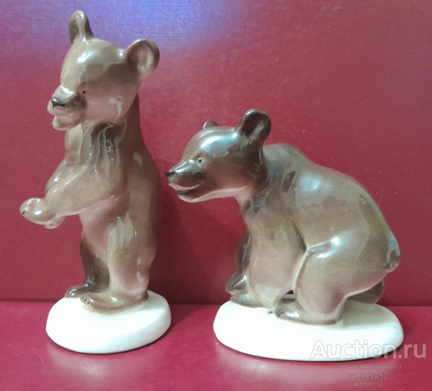 Фарфоровые фигурки «Медвежонок бурый»,  ЛФЗ, 1960-е. Цена за пару. №2