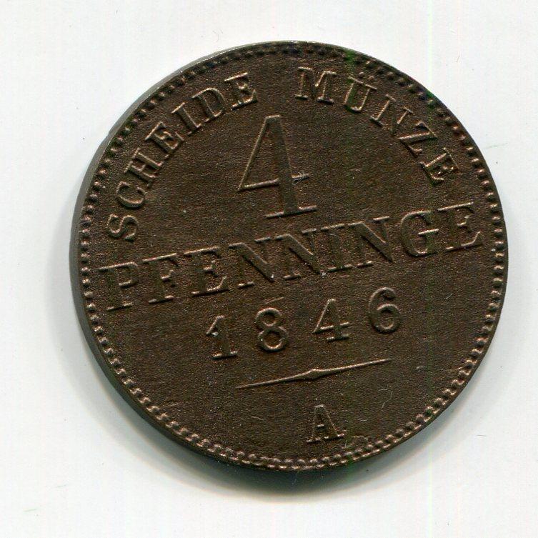 Пруссия. 4 пфеннинга 1846 года