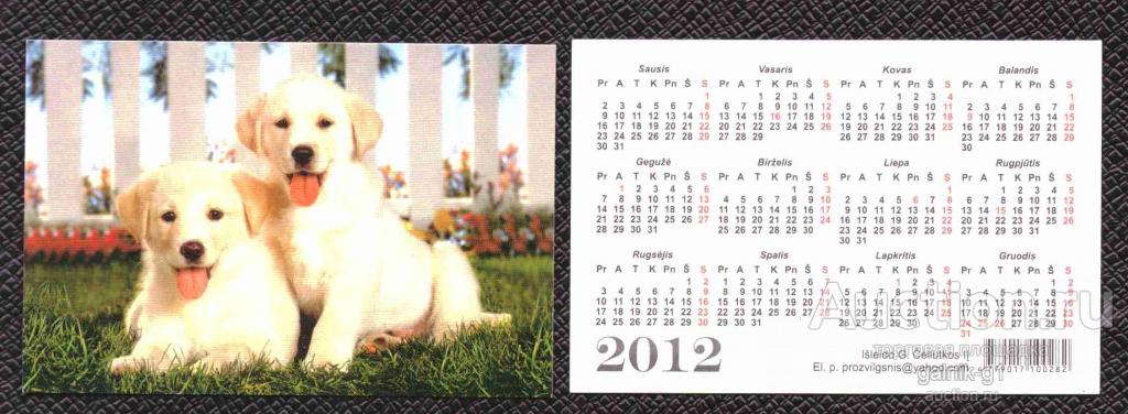 календарик  2012  год   собака     №  7532