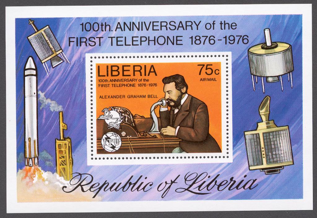 Либерия 1976 Mi# Бл.81** 100 ЛЕТИЕ ТЕЛЕФОНА