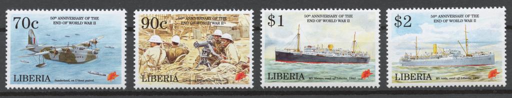 Либерия 1995 Mi# 1619-22** 50 ЛЕТИЕ ОКОНЧАНИЯ ВТОРОЙ МИРОВОЙ ВОЙНЫ