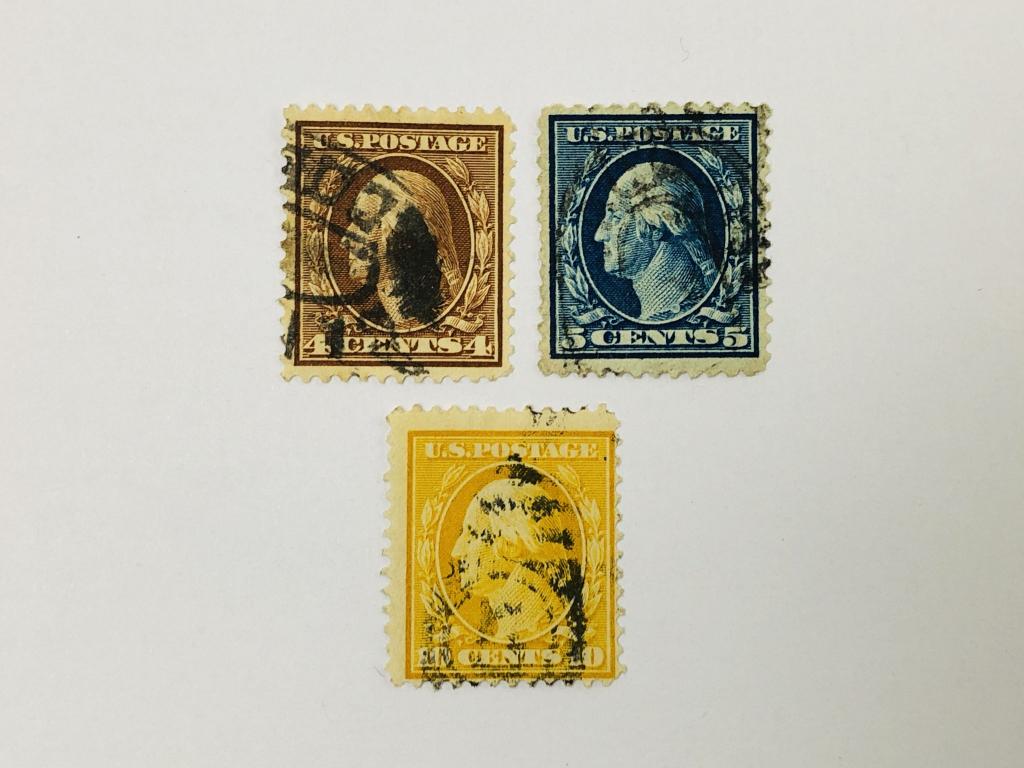 Стандарт. Бенджамин Франклин. Зуб. 12. Неполная серия. США. 1911. Sc: US 377,378,381. Гаш