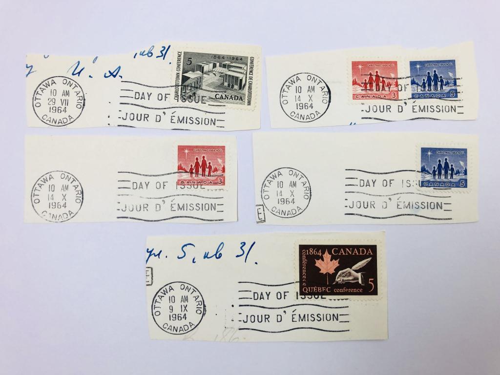 5 вырезок с конверта. Печать Конверт первого дня: Столетие конференции. Канада. 1964