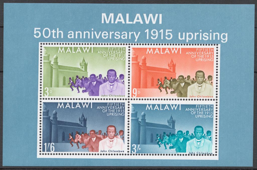 Малави 1965 Mi# 29-32+ Бл.3** ДЖОН ЧИЛЕМБВЕ, ПРЕДВОДИТЕЛЬ ВОССТАНИЯ 1915
