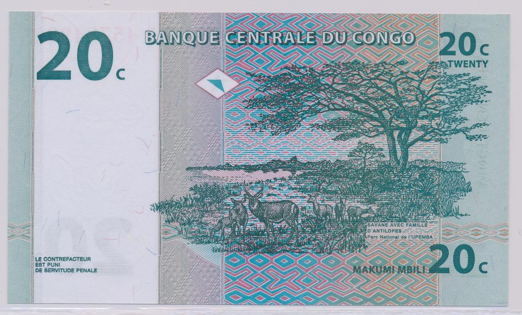 Конго 20 сантимов 1997 Р-83 UNC