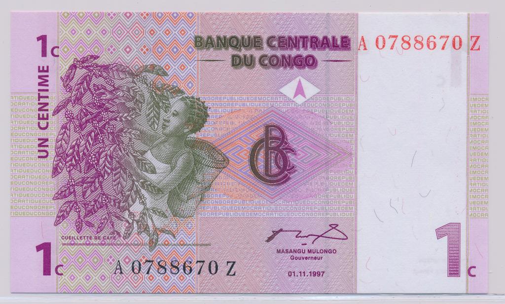 Конго 1 сантим 1997 Р-80 UNC