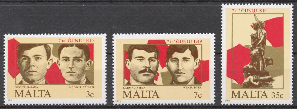 Мальта 1985 Mi# 728-30** 76 ЛЕТИЕ ВОСТАНИЯ 1919 ГОДА