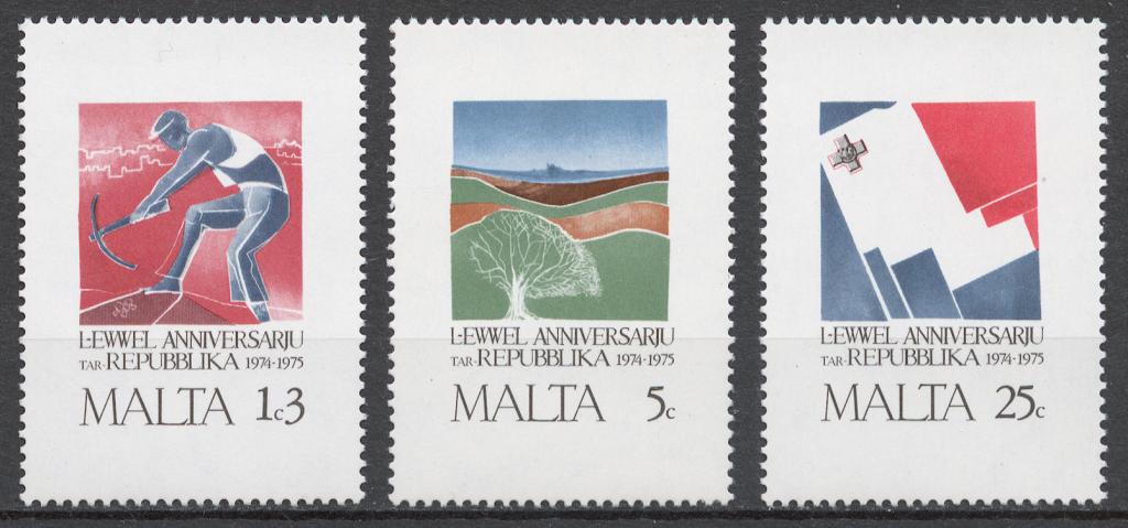 Мальта 1975 Mi# 521-23** ГОД ПРОВОЗГЛАШЕНИЮ РЕСПУБЛИКИ