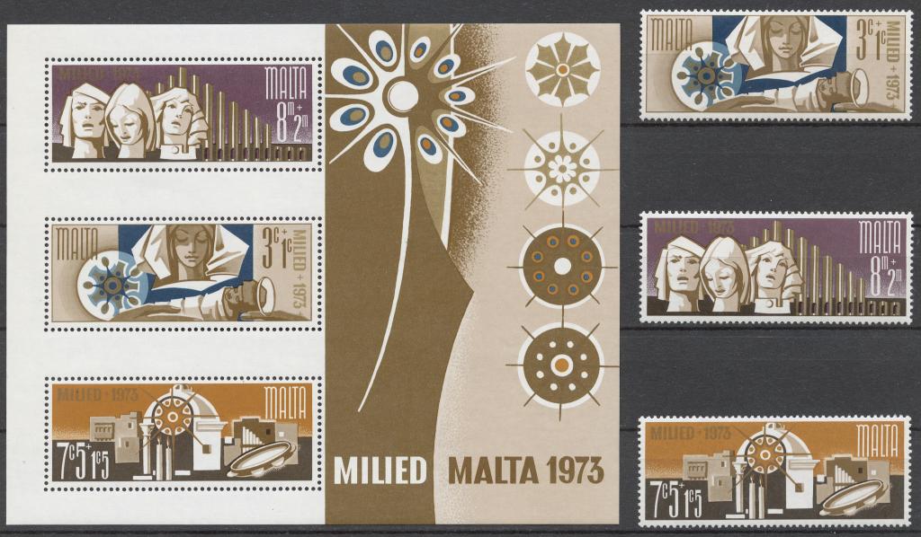 Мальта 1973 Mi# 478-80+ Бл.3** РОЖДЕСТВО 73