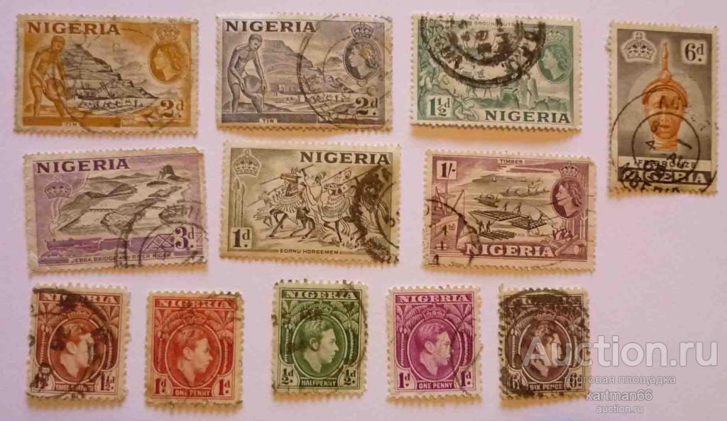 24.9   МАРКИ НИГЕРИЯ КОЛОНИЯ НАБОР  12 ШТ