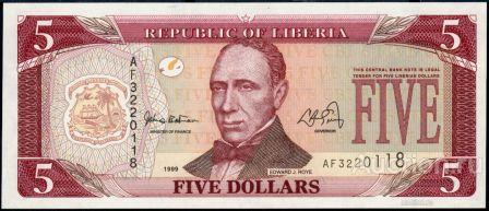 Либерия P-21 5 Dollars 1999 UNC