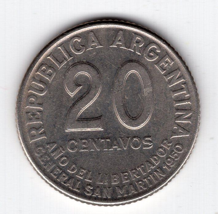 20 сентаво - Аргентина - 1950 - Хосе де Сан Мартин - KM#45