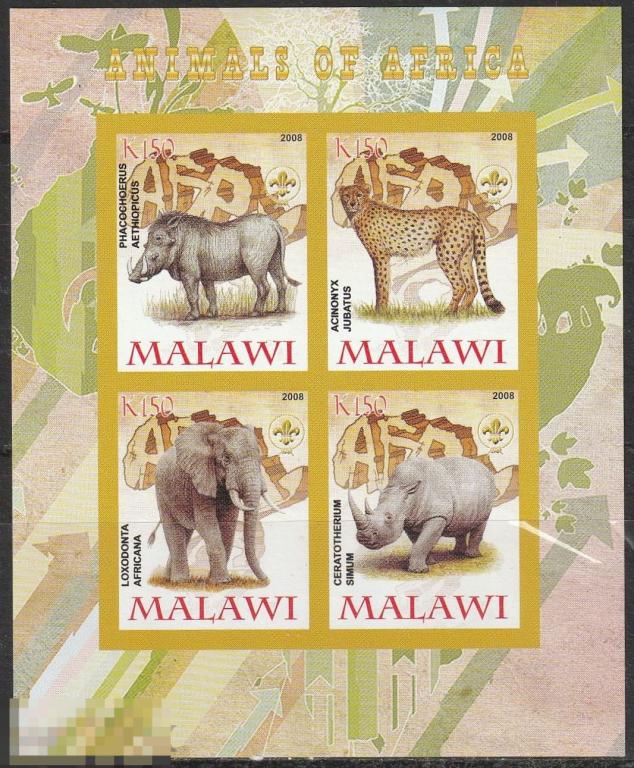 Малави Фауна Африки лист бз** 2008г.