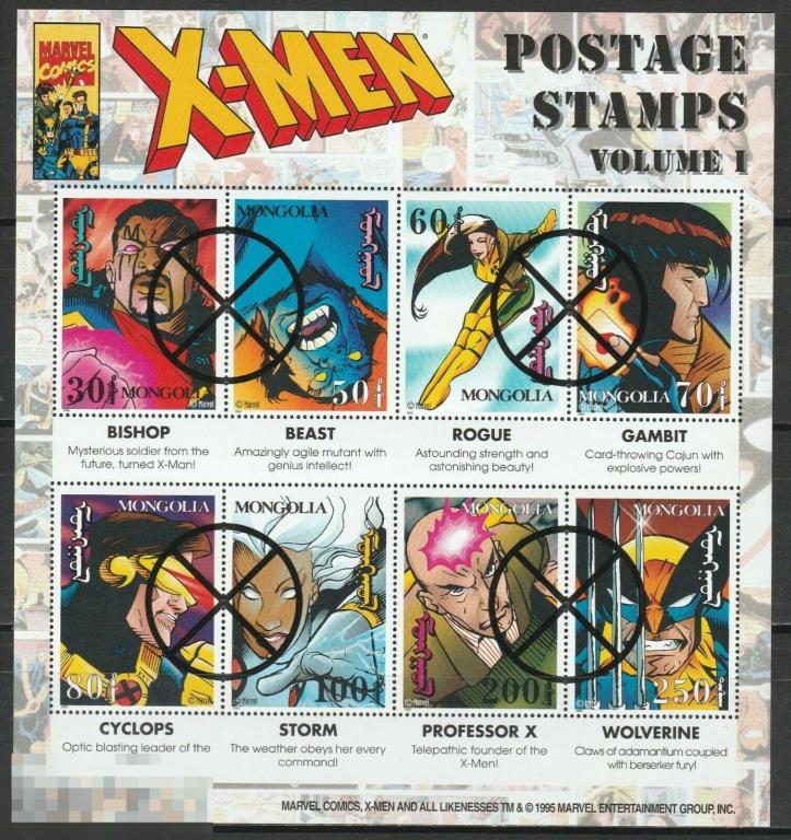 Монголия  2576-2583 X-Men комиксы лист надпечатка ** 1995г.