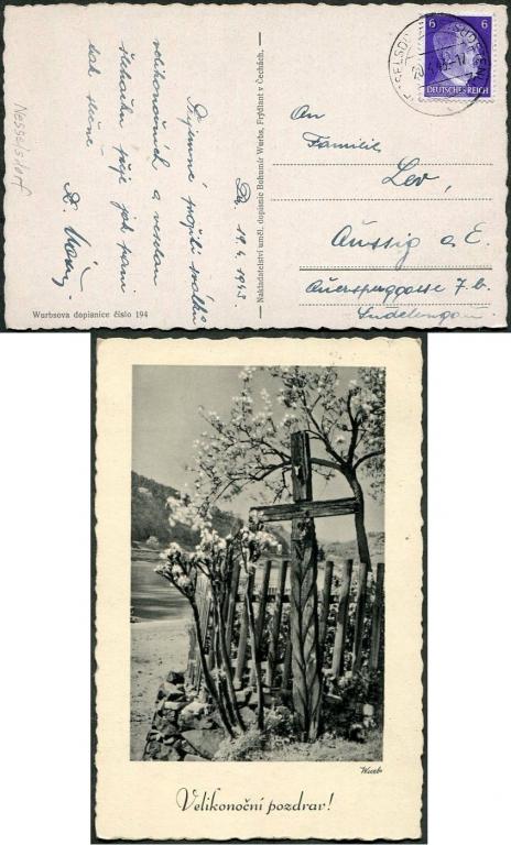СУДЕТЫ 1943 Sudetenland Германия NESSELSDORF (Kopřivnice) оккупация Чехословакии открытка (Пасха)