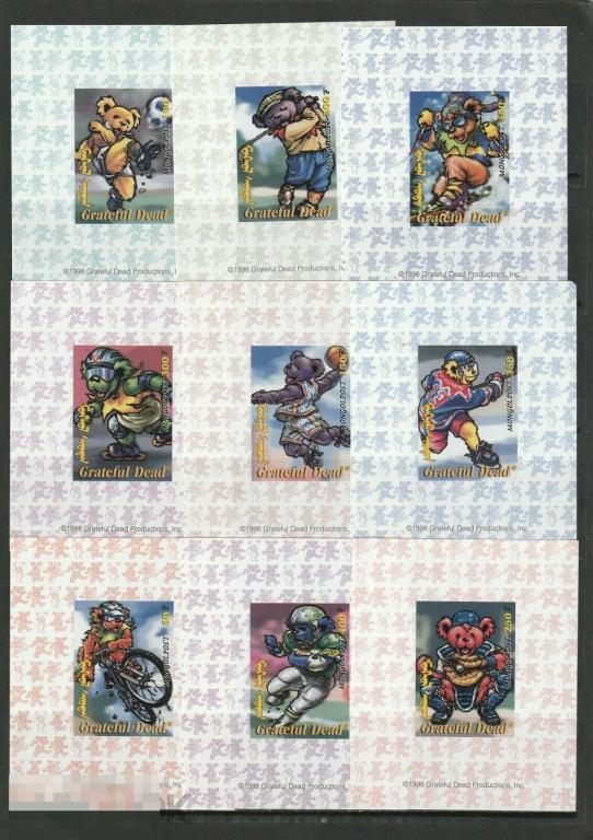 Монголия 2812-2820 Рок-группа "Grateful Dead" Медведи Тэдди люкс-блоки** 1998г.