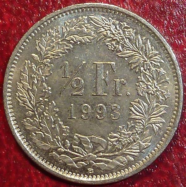 Швейцария 1/2 франка 1993 года.