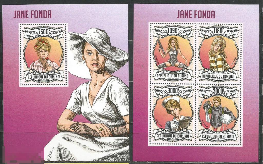 Бурунди Кино Актрисы Джейн Фонда блок + лист**  2013г.