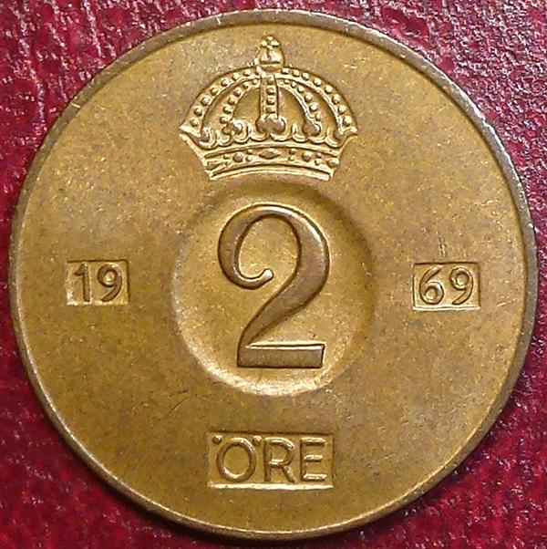 Швеция 2 эре 1969 года.