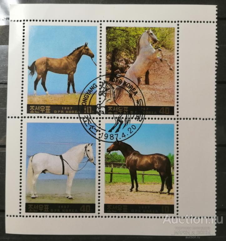 1987г. КНДР. Северная Корея. ЛОШАДИ (квартблок). Гашение (8-28)