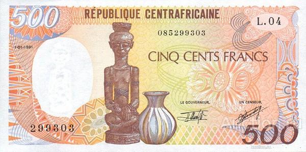 Центральноафриканская Республика P-14d 500 Francs 1991 UNC