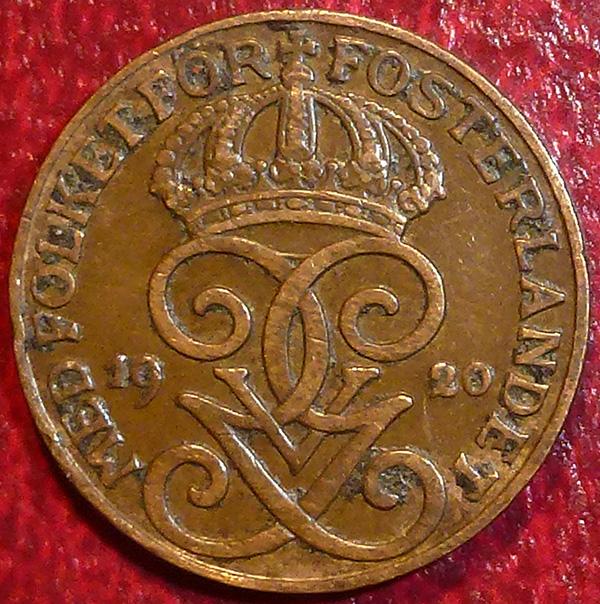 Швеция 1 эре 1920 года.