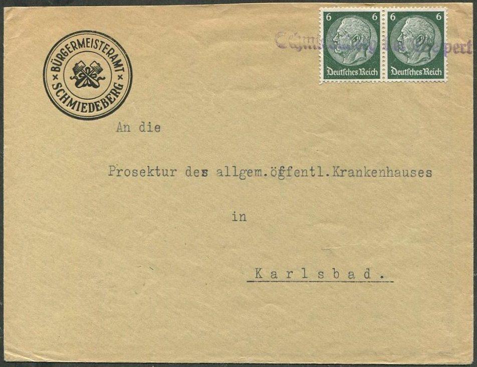 СУДЕТЫ 1938 Sudetenland Германия SCHMIEDEBERG Šmídeberk провизорий служебное оккупация Чехословакии