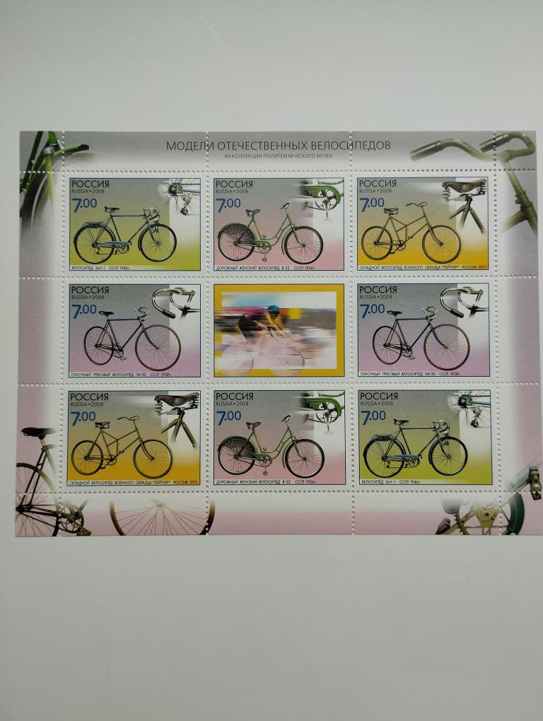 Россия. 2008 г. Велосипеды . Малый лист. (МЛ 128 ).